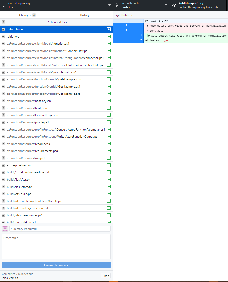 A large list of changes in the Github Desktop client, ready to be comitted and uploaded