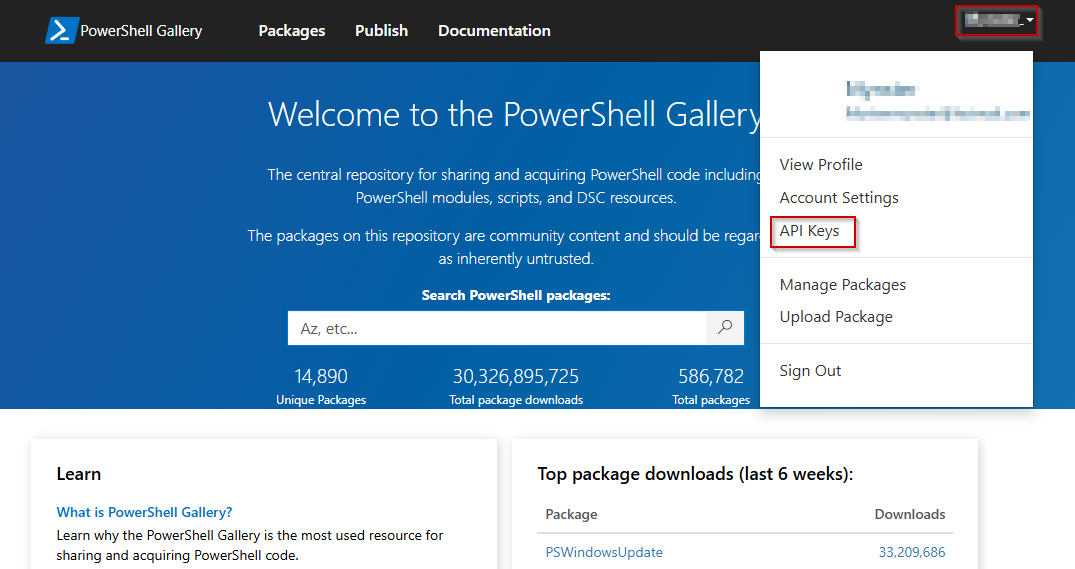 PowerShell Gallery front page