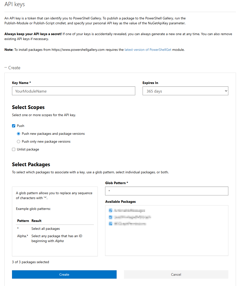 PowerShell Gallery Create API Key